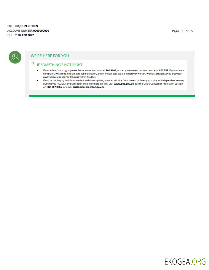 Uae Dubai al ain distribution co. word and pdf utility bill template (5 pages) 5 template